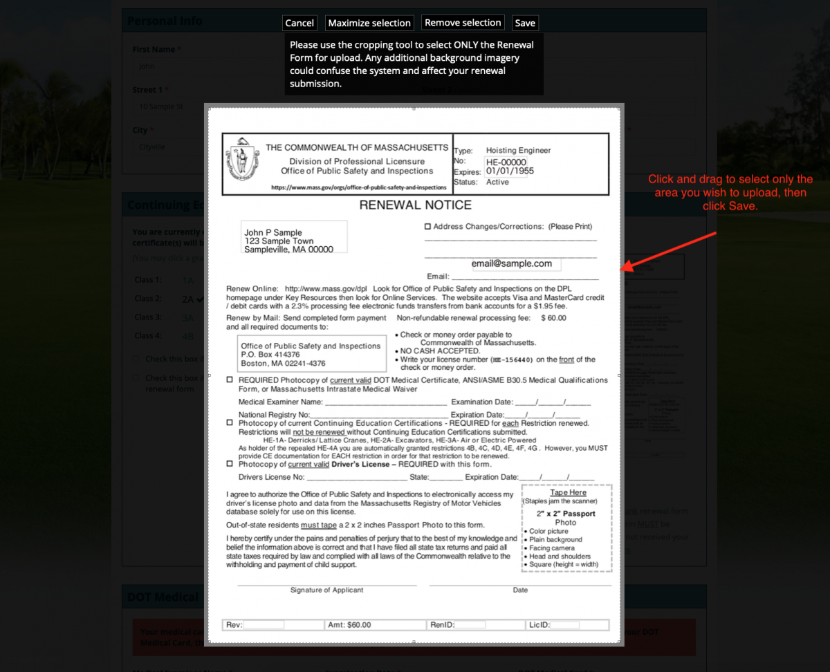 Massachusetts Hoisting License Renewal Submission